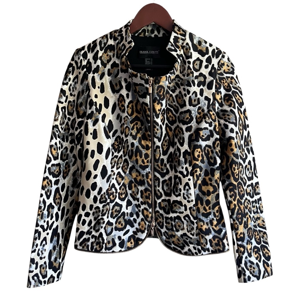 Frank Lyman Leopard Print Zip Front Structured Jacket - Size 6